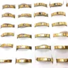 36pcs Women's Stainless Steel Band Ring 4mm Golden Rhinestone Fashion Jewelry Party Favor Gifts Finger Rings Mix Styles Wholesale Lot