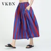 VKBN Spring Summer Skirts for Women Korean Style Striped Red Khak Green Kawaii Plus Size Skirt 210507