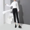 [EAM] Spring Moda Wzór Długiego Typu Side Vent Button Koszula Z Długim Rękawem Temperament Bluzka Kobiety YC170 21512