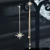 Lyxmärke Long Chain Star Asymmetriska Örhängen för Kvinnor Vintage Crystal Big Dangle Earring Bröllop Smycken Uttalande 2020