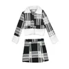FORSE U Donna Giacca in tweed scozzese bianco nero Minigonna Cerniera Matita 2 Completo a due pezzi Elegante inverno Lana di agnello sintetica T0078 210529