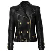 High Street Designer Jacka Kvinnors Lion Knappar Double Zippers Motorcykel Biker Syntetisk Läder 210521