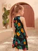 Robe dos nu ceinturée à imprimé tropical pour petites filles SHE