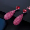 Luxury Micro Cubic Zirconia asfalterad unik svart guldfärg rosa röd stor dangle drop party örhängen för kvinnor cz592 210714