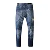 Мужские джинсы звезда дизайн паста ткань матовая дыра темно -синяя тренд311r