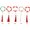 Silicone Bead Bracelets Beech Tassel Key Chain Pendant Wooden Bead Bracelet Women's Jewelry T2I52896