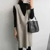 Knit Dresses Women 2021 Autumn Winter V-Neck Pullover Sleeveless Long Dress Korean Style Loose Vest Wool Fleece Sweater Skirt G1214