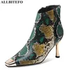 ALLBITEFO golden heel square toe real genuine leather ankle boots fashion sexy women boots party wedding shoes motocycle boots 210611