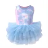 Vestito dal tutu delle ragazze moda Tie Dye Mesh prestazioni di balletto pagliaccetto per bambini per 2 3 4 5 6 anno 2021 nuova estate abbigliamento per bambini Q0716