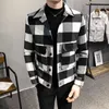 Koreanische Plaid Jacke Männer Dicker Winter Wolle Trenchcoat Jacke Beiläufige Dünne Kurze Steetwear Woolen Windjacke Ropa De Hombre 210527