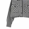 TRAF Kadınlar Moda Tek Göğüslü Kısa Siyah Ekose Ceket Cep Aksesuarları Retro Uzun Kollu Bluz Streetwear 211014