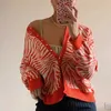 Ins Street Fashion Laranja Zebra Cardigan Mulheres Suéteres Inverno Botão Up Cardigans Autumn Grosso Thorm Malha Streetwear 210922