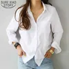 Chemises et chemisier féminin Top à manches longues Casual Blanc Turn-down Collier OL Style Femmes Blouses lâches 3496 50 210417