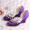 Dress Shoes Custom Crystal Peep Toe Wedge Heel Purple Satin Women