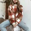 Yojoceli casual trendy plaid sweatshirt pullover women crewneck loose female top streetwear 210609