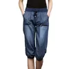 Plus Size Black Denim Jeans Women's Summer Harem Pants Light Washed Loose Cotton Casual Calf-Length Blue Trousers Women 3XL 4XL 210730