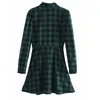 Vrouwen herfst corduroy plaid mini jurk vintage lange mouwen turn-down kraag mode vrouwelijke elegante straat shirts jurken vestido 210513