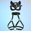 Garters Women Bondage Body Harness Lingerie Goth Crop Tops Cage Bra Leather Belt With Mask Rave Wear For Sex Set