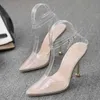 Dame's Transparent Fermé Stiletto Talons Chaussures Sandales Summer Femmes Pompes Métal Heeled Robe Boucle Cast 2021