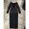 Sale High QUALITY est BAROCCO Designer Dress Women's Long Sleeve Back V Zip Diamonds Embellished 210521