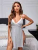 Intimo sexy Taglia standard Pigiama sexy Scollo a V Pizzo Amaca Sleepwear Vita alta Abito spaccato 211208