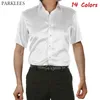 Sold Silk Satin Mens Branco Camisas Casuais Slim Fit Homens Dress Camisa Soft Confortável Smooth Men Men Manga Curta Camisa Chemise Homme 210524
