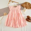 夏のドレス幼児の赤ちゃんの女の子フライスリーブソリッドボウのドレス服ドレスSundress Princess Dresses Baby Girl Outfit Robe Vestido Q0716