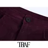 TRAF femmes mode poches latérales velours côtelé Mini jupe Vintage taille haute fermeture éclair mouche femme jupes Mujer 210415