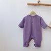 Koreanska stil Baby Boys Girls Candy Färg Långärmad Rompers Höst Loose Casual Coveralls 210508