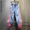 Summer Casual Jeans Woman Long Trousers Cowboy Female Loose Streetwear Rhinestones Splice Denim Pants ZA4295 210427