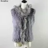 Gilet / gilet / gilet / cappotti lavorati a maglia in vera pelliccia di coniglio naturale da donna con gilet collo in pelliccia di procione 20 colori 210902