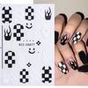 Svart Vit Checkerboard Nail Art Stickers Star Moon Smiley Flame Dekaler Självhäftande akryl Naglar Tillbehör Manikyrdekorationer