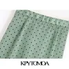 Vintage elegant polka dot pläterad midi kjol kvinnor mode elastisk midja sida dragkedja slit kvinnlig kjolar chic faldas mujer 210721