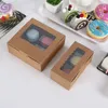 200pcs/lot Transparent Window Kraft Paper Baking Packaging Box 2/4 Gird Cake Box Pastry Muffin Box Cake Boxes Wholesale