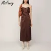 MSFANCY 여름 새틴 롱 드레스 여성 민소매 싱글 브레스트 스파게티 스트랩 Vestido de Mujer 튜닉 붕대 가운 210604