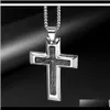 Necklaces & Pendants Jewelrymen Cross Pendant Necklace Stainless Steel Sier Chain Fashion Jewelry Blue Black Double Bible Design Punk Hip Ho