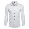 Grijze elastische bamboe fiber shirt mannen gloednieuwe mouwen heren jurk shirts niet-ijzeren eenvoudige zorg zakelijke werk chemise homme xxl 210410