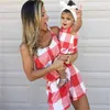 Mamãe e eu roupas vestido de verão mãe girl sets xadrez de manga curta família olhar mãe filha família outfits 2614 Q2