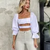 Foridol Spruff Sleeve Preto e Branco Blusa Camisa Mulheres Sexy Colheita Tops Summer Off Blouse Tops Blousa Femininas Chic 210415