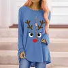Moda Noel Geyik Santa Baskı kadın T-shirt Rahat Gevşek Uzun Kollu Rahat Üst Artı Boyutu S-3XL W768 210526