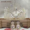 Klipsy do włosów Barrettes Zeronge Jewelry 4.1 "Duże luksusowe złotą karnawałową karnawał Tiara Tiara grzebień pałąków głowy z dopasowaniem kolczyków