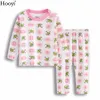 Розовый червя Детские спящиею костюмы девушки пижамы футболка трусики хлопок новорожденных сон наборы детей с длинным рукавом одежда в домашних роянах 210413