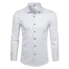 Black Mens Bamboo Fiber Shirts Merk Casual Slim Fit Lange Mouw Jurk Niet Iron Solid Chemise Homme 4XL 210721