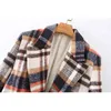 Vintage femmes laine Plaid Blazers mode dames Streetwear col cranté veste élégante femme Chic poche vestes 210430