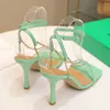 2021 Summer Woman 9cm High Heels Sandals Classic Sexy Leather Strappy Heels Lady Chunky Fertsh Brown Wedding Prom Sandles Shoes With Box