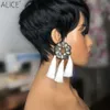 Peruca frontal de renda curta Remy peruca de cabelo humano para as mulheres Pixie Corte em linha reta 150% Glueless pré arrancado