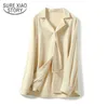 Vintage Elegant Tie Spring Clothing Women Toppar och Blus Solid Loose Långärmad Blusas Mujer de Moda Chiffon Toppar 13503 210528