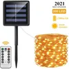 LED Outdoor Solar Lampa String Lights Pilot Sterowanie 100/200 LED Fairy Wakacje Boże Narodzenie Party Garland Ogród Słoneczny Wodoodporna 211104