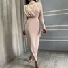 Women Basic & Casual Dresses Stand Collar Slim-fit Elegant Waist with belt Solid Blue Ankle Length Autumn Long Sleeve Casual Party Dresses Lady's Fashion Dress