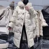 Fashion Horn Button Vinter Vit Duck Down Jacket Kvinnor Solid Casual Long Hooded Fur Collar Coat 210520